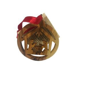 Glad Tidings Holy Land Designs Olive Wood Christmas‎ round Ornament Nativity Tag